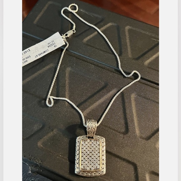 Unisex Dog Tag 14K Gold & Sterling Silver Pendant Necklace CZ’s NWT - Picture 4 of 8